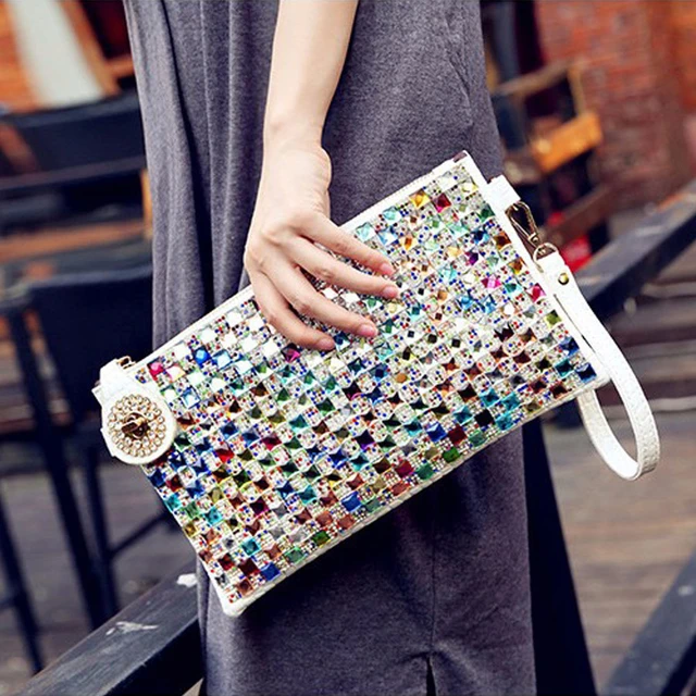 Bolso de mano de diamantes de imitacion de colores para mujer bolso de noche de disenador bolso de hombro elegante bolsos cruzados de fiesta monedero pequeno AliExpress