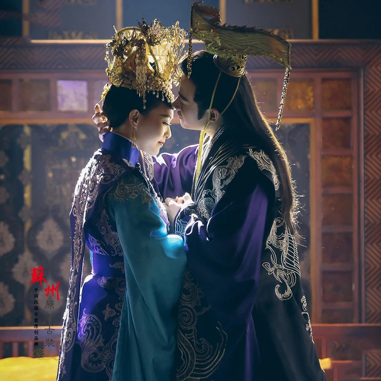 Empress Gorgeous Embroidery Blue Costume for Newest TV Play The Princess WeiYoung Actress Tang Yan Women's Costume