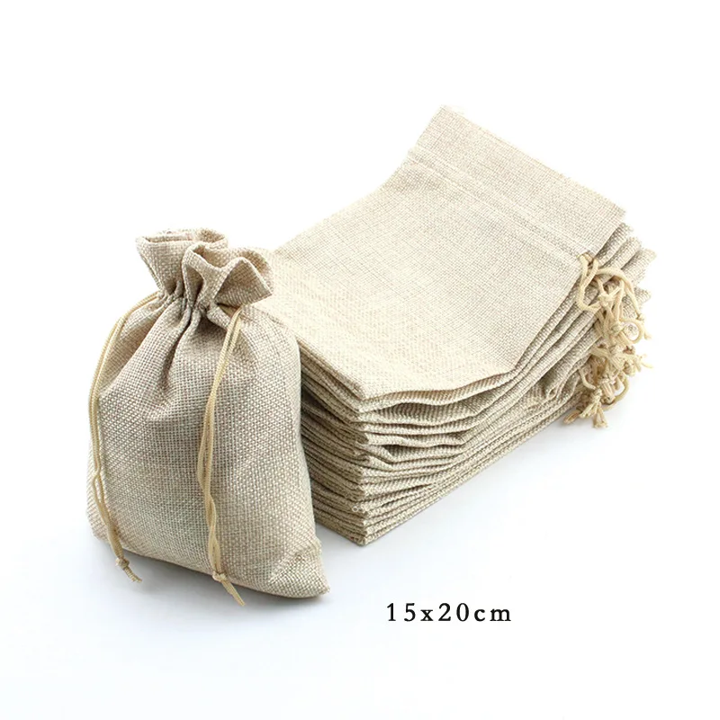 15*20 200pcs Vintage Style handmade Jute Sacks Drawstring gift bags for jewelry/wedding/christmas Packaging Linen pouch Bags