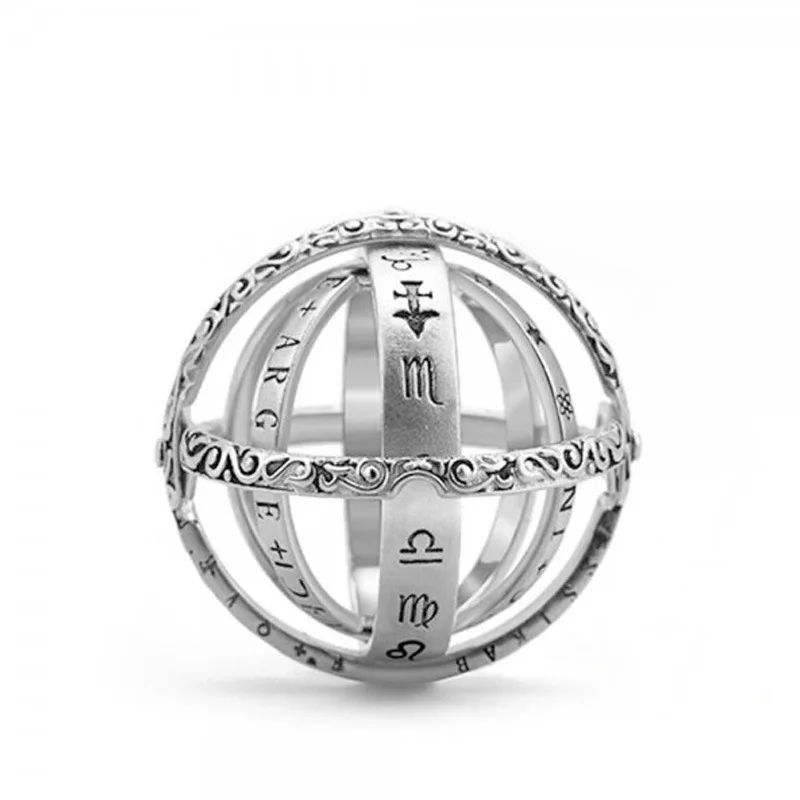 CGCMNS Rotatable  Astronomical Ball Ring For Mens Armillary Sphere Ring With 12 Constellation and 8 Planet T