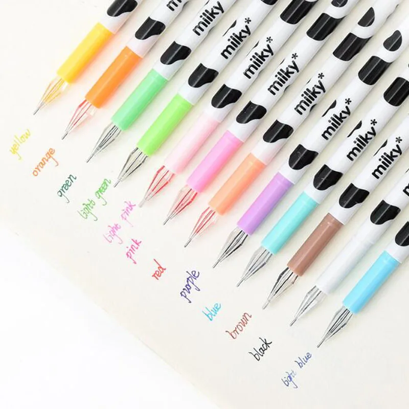 2pc Kawaii Milky Cow 12 Color Diamond Gel Pen Black Signature Pen Graffiti Painting School Supplies Stationery