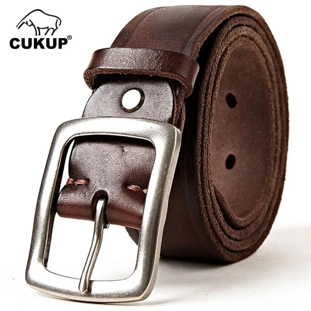 

CUKUP Mens 100% Pure Quality Solid Cow Skin Leather Belts Retro Pin Buckle Male Casual Styles Jeans Belt for Men Luxury NCK302