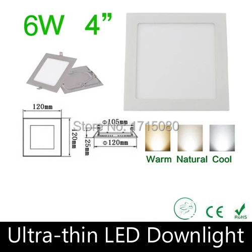 

10 pcs/lot 2015 New Arrive 6W Led panel square ceiling down light 2835SMD lamp 85~265V for kitchen bathroom lighting Via DHL