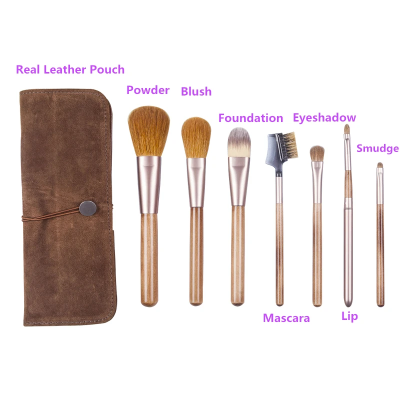 7PCS/SET Pro Makeup Brushes Beauty CosmeticTools Powder Blush Foundation High Quality Goat Hair&Sable Hair Real Leather Pouch