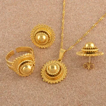 Ethiopian Small set Jewelry Necklace Earrings Ring Gold Color African Bridal sets Habesha Eritrea Wedding Sudan #045306 - Image 4