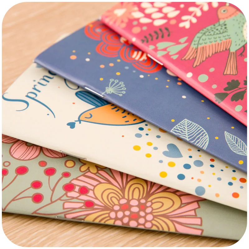 4 pcs/Lot Obsessed flower notebook Cute bird kraft Diary book Portable Daily memo pad Stationery Office School Supplies F474