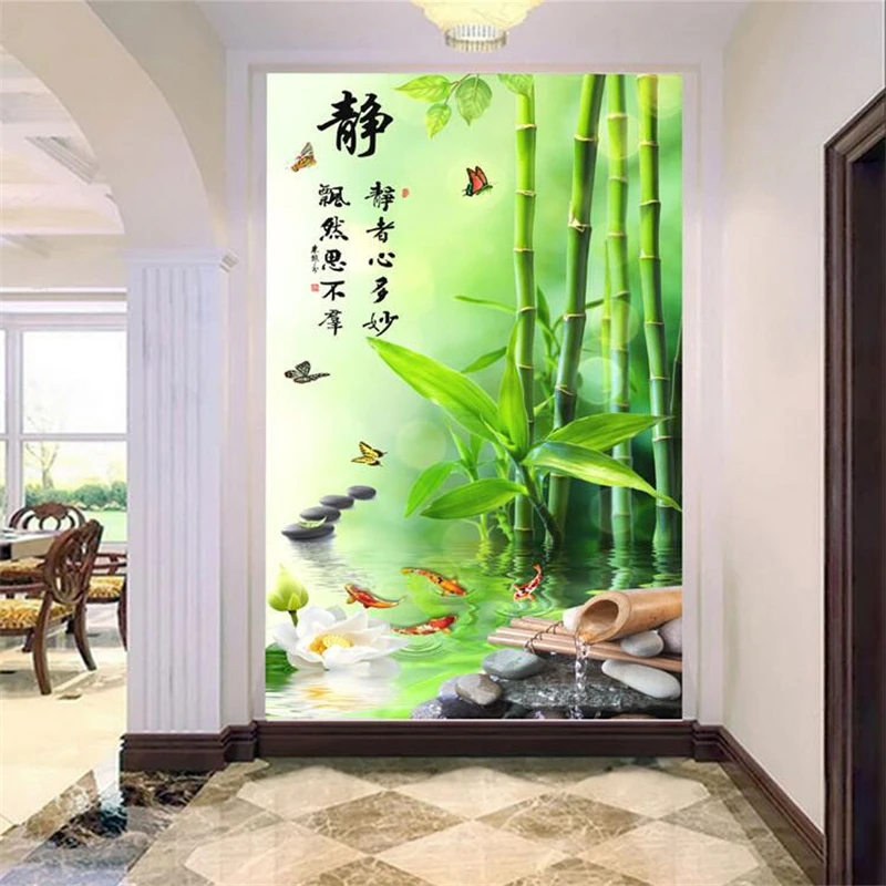 beibehang Custom 3d large wallpaper natural scenery porch aisle vertical wallpaper TV background wallpaper bamboo lotus 3d mural