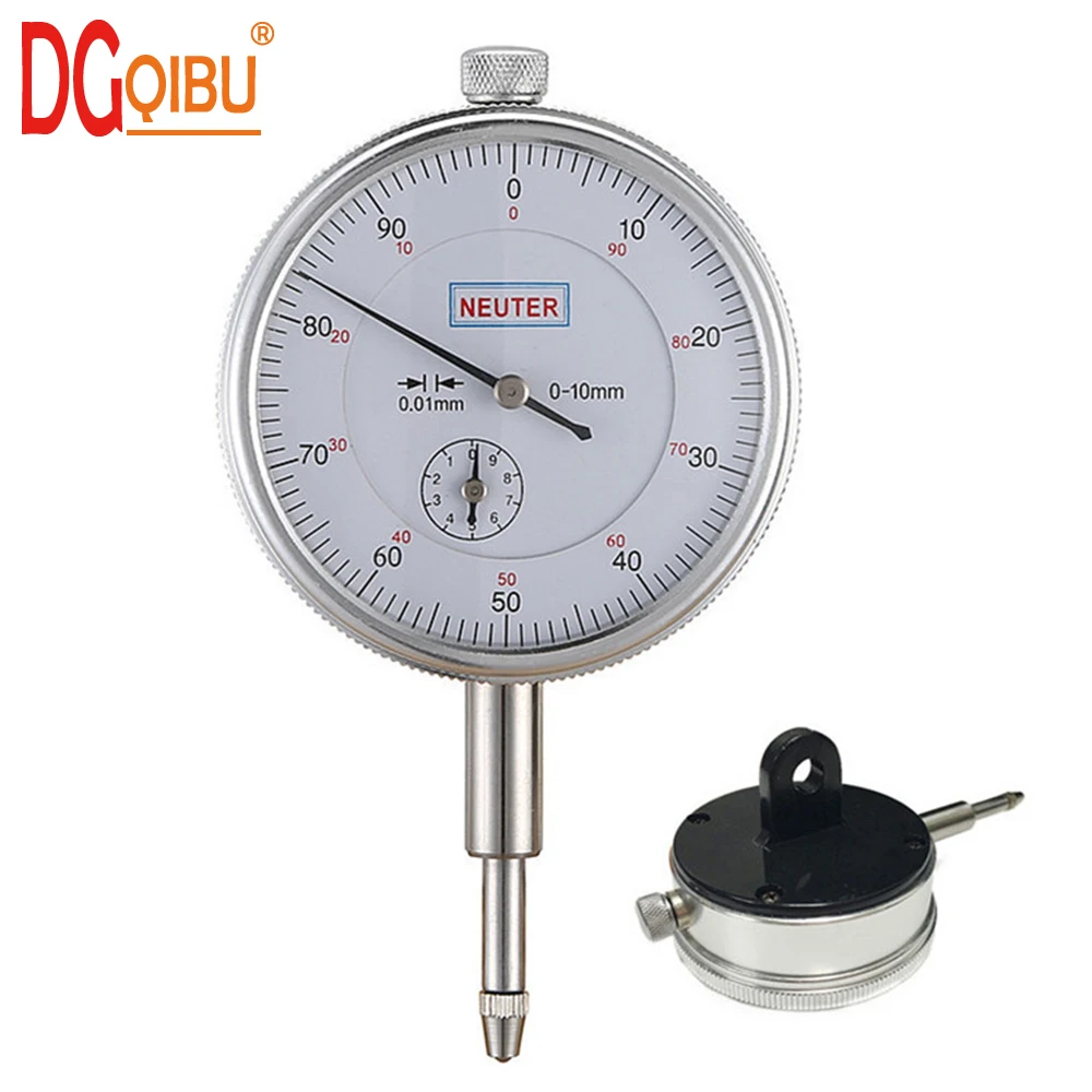 Dial Indicator 0-10mm/0.01mm Resolution Gauge mesure instrument Tool dial  Mechanical Indication Strap Ear Aluminum Alloy Case