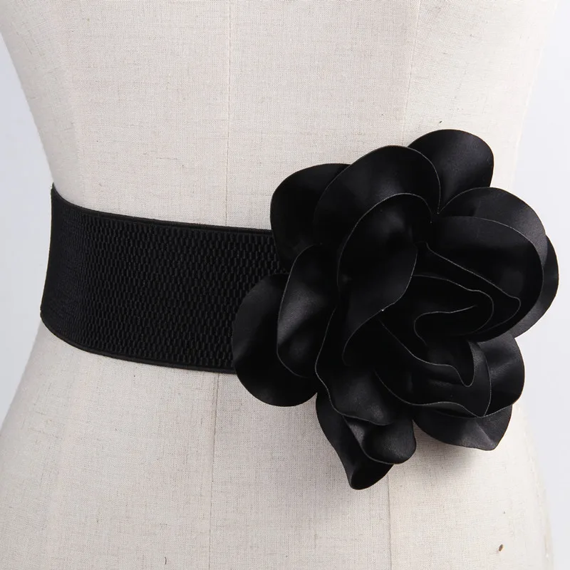 Ladies Flowers Wide Belt Dress Tight Elastic Spring And Summer Waistband New Fashion Imitation Leather Black Red Party Wide Belt