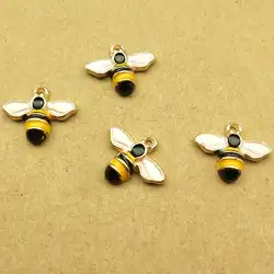 10pcs Enamel Bee Charm for Jewelry Making Zinc Alloy Gold Plated
