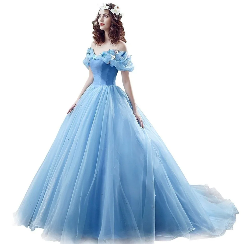 Baljurk Prinses Vlinder Prom Jurk Lange Off De Schouder Trouwjurken Bruidsjurken Quinceanera Jurken