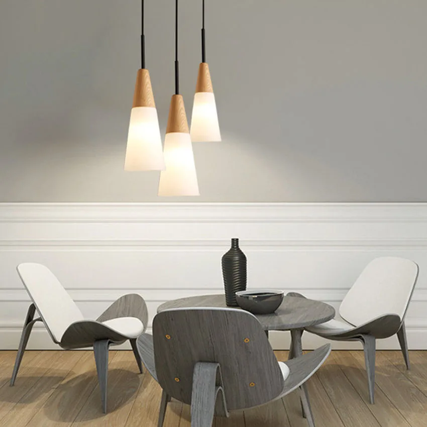 

Nordic style Oak Wood Led Pendant lights,Creative Brief White glass lampshade Pendant lamps Living room droplight for Home Ligh