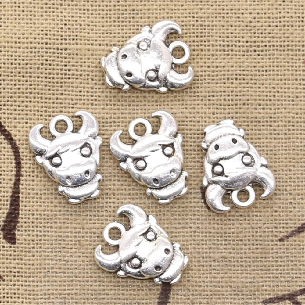 20pcs Charms Cow Bull Ox 12x15mm Antique Silver Color Plated Pendants Making DIY Handmade Tibetan Silver Color Jewelry