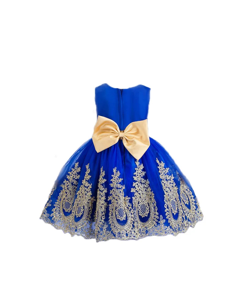 T04 2024 flower girl dresses Kids dress Kids baby clothing gold applique decoration belt  vestido real pictures