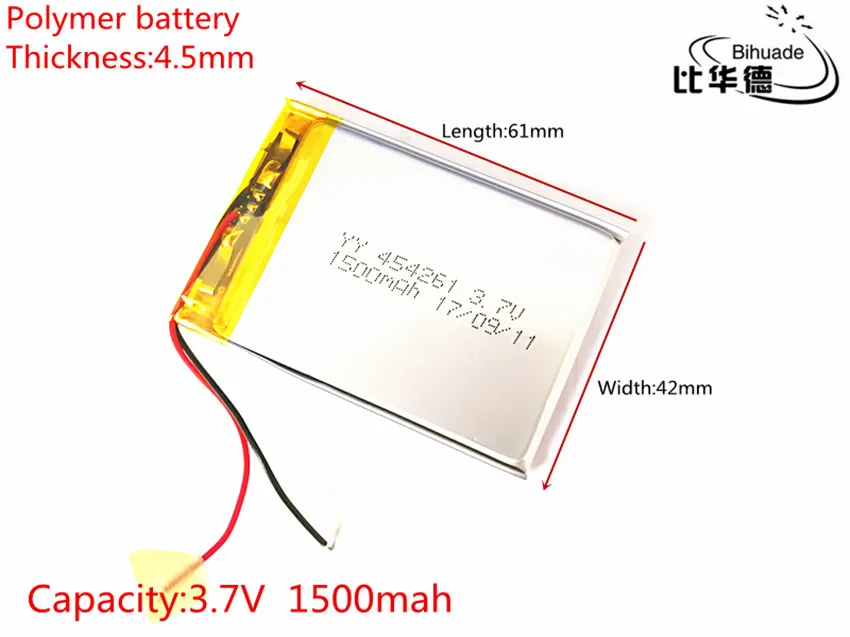 Darmowa wysyłka 3.7 V thium polimerowa bateria 454261 MP3 MP5 GPS Bluetooth małe stereo 1500 mAh