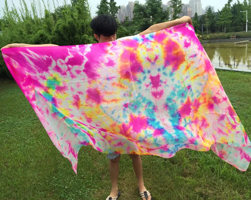 New handmade tie-dyed 100%  pure real silk veils for belly dancing  Nice Silk Hand- Scarf  for women belly dance silk Scarf