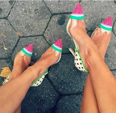 

Fashion Big Size Sweet Cute Polka Dot Watermelon Pumps Sexy Pointed toe Stiletto Heel shoes woman Hot Sale Dress Party Shoes