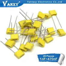 20pcs Polypropylene Safety Capacitors 100V 1nF to 470nF #6