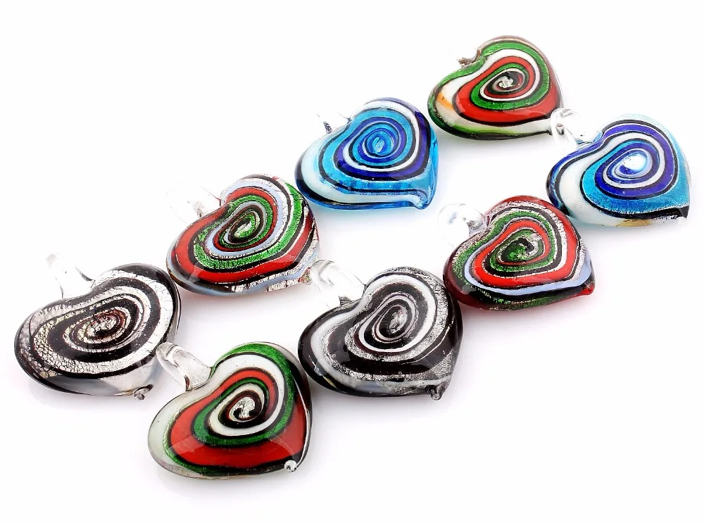 Wholesale 6pcs handmade Murano Lampwork Glass Mix Color Heart Pendant Fit Necklace Hot Thanksgiving gift p0017