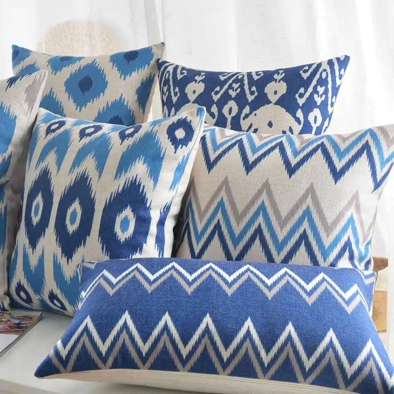 Europe geometric pillow  Blue abstract geometric cushion  Linen pillowcase sofa cushions home decorative Pillows