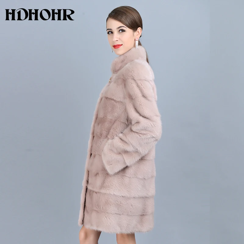 Hdhhr 2025 novos casacos de pele de vison natural das mulheres boa qualidade rosa pele genuína parkas grosso quente inverno real vison jaquetas femininas