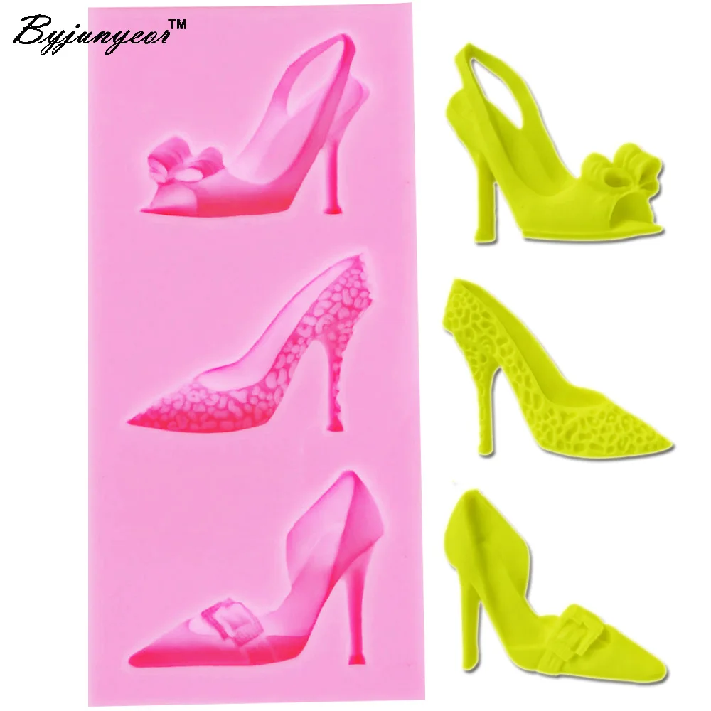 Byjunyeor F1141 High-heeled Shoes UV Resin Silicone Mold Fondant Chocolate Candy Gumpaste Lollipop Crystal Epoxy Soft Clay Bake