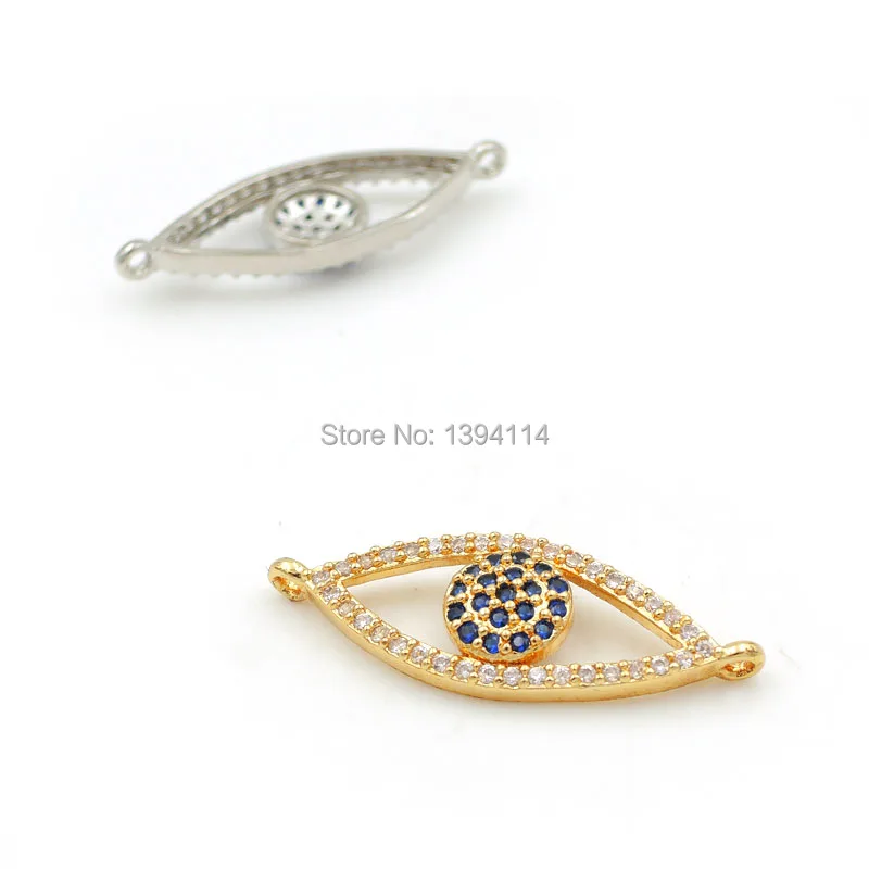 26*10*3mm Micro Pave Blue&Clear CZ Eye Connector Fit For Women As DIY Bracelets Accessory