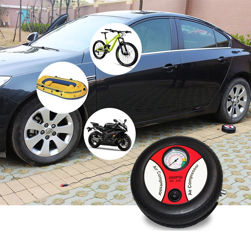 Bomba portátil de neumáticos automotrices, minicompresor de aire eléctrico de 260PSI, 12V, para el hogar, coche, motocicleta y bicicleta