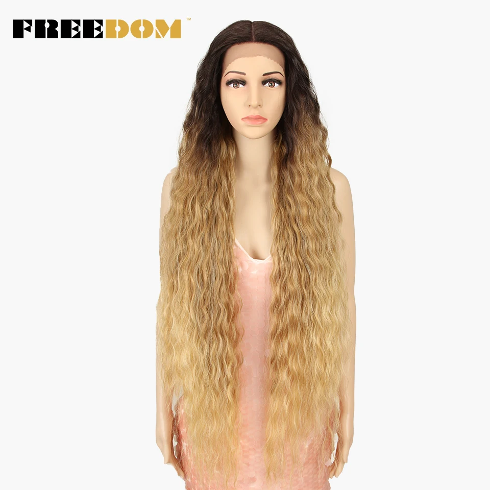 FREEDOM – Synthetische Perücken mit Spitze am Vorderteil für schwarze Frauen, 40 Zoll lang, Cosplay-Perücke, lockige Perücken mit Spitze, Ombré-Perücke mit Highlights in den Farben Ingwer, Weiß und Pink. – Detail 10