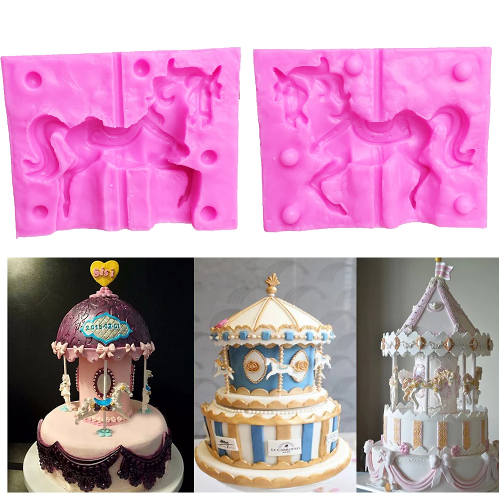 3D Carousel Horse Silicone Candle Mold Clay Soap Molds Fondant Cake Decorating Tools Cupcake Chocolate Baking Moulds T0979