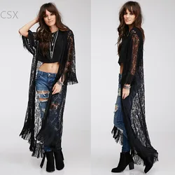 MwWiiWwM Summer 2019 New Arrival Long Perspective Cardigan Kimono Loose Tassels Shawl Beach Black Color Blusas Multi-size 35