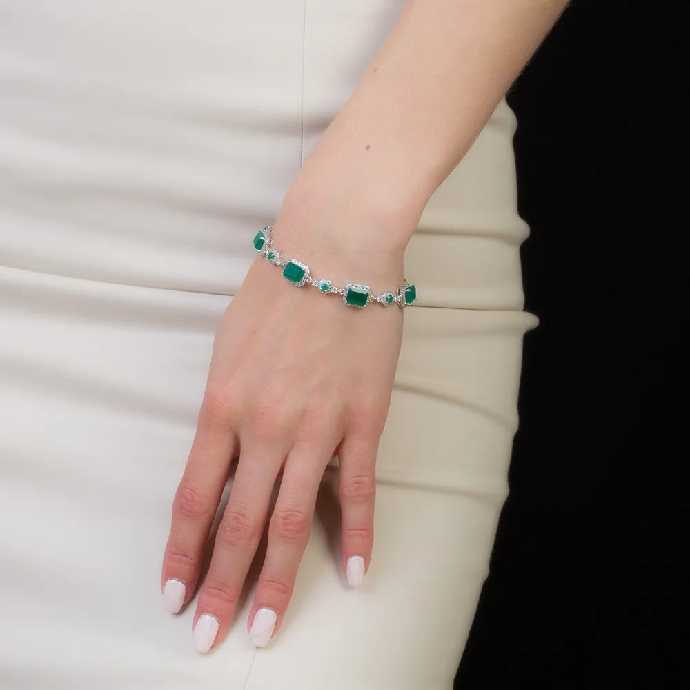 GEM\'S BALLET 6x8mm Green Agate Bracelet Genuine 925 sterling silver Natural Gemstone Bracelets&bangles For Women Fine Jewelry