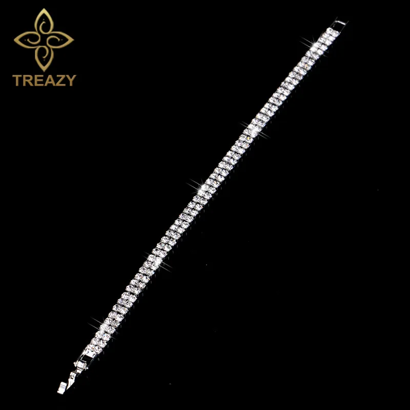 TREAZY Fashion Crystal Bridal Bracelets For Women Shiny Silver Color Rhinestone Bracelets & Bangles Brides Wedding Jewelry Gift