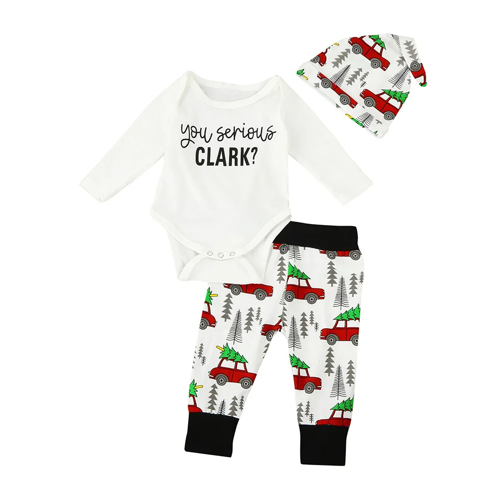 

2020 Infant Baby Clothing Set Letter You Serious Clark Bodysuit +Pants+Hat Newborn Baby Girl Clothes Set Outfit