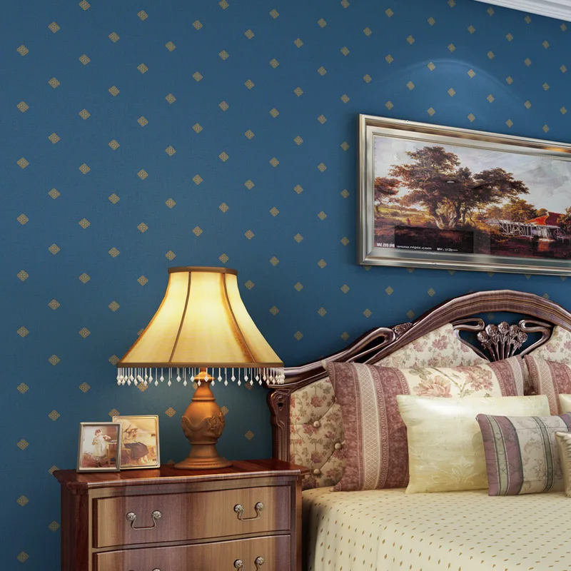 

beibehang Deep blue Mediterranean modern minimalist bedroom living room TV background wallpaper non-woven wallpaper warm yellow