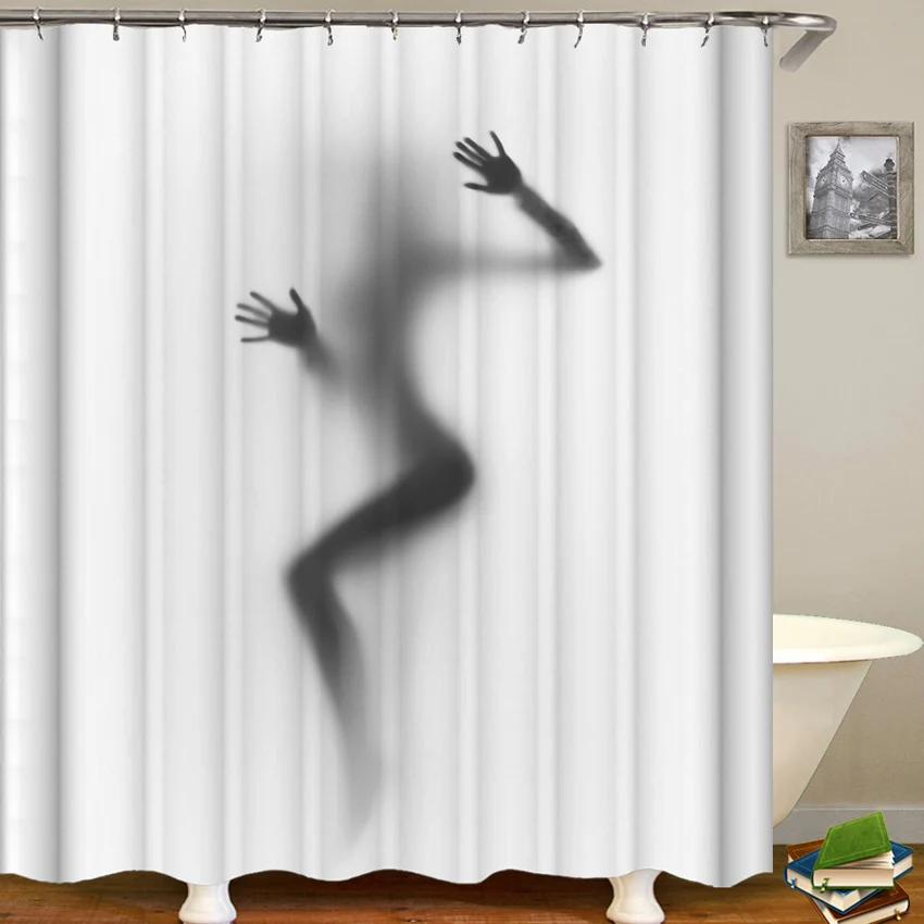 Sexy White Polyester Shower Curtains Creative Eco-friendly Waterproof Shower Curtain Bathroom Woman Bath Shadow Series