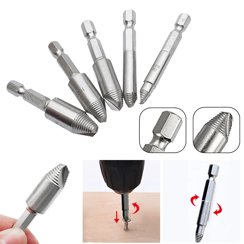 5Pcs/Set Screw Extractor Broken Bolt Remover For Power Tools Drill Guide Bits Set Hex Shank Single End Screw Extractor