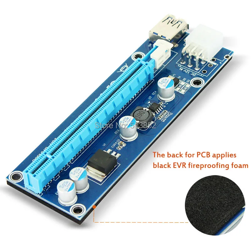 006C การ์ด PCIe Riser 1x to 16x USB 3.0 ข้อมูลสาย SATA 6Pin IDE Molex แหล่งจ่ายไฟสําหรับ BTC Miner เครื่อง PC PCI-E Express การ์ด