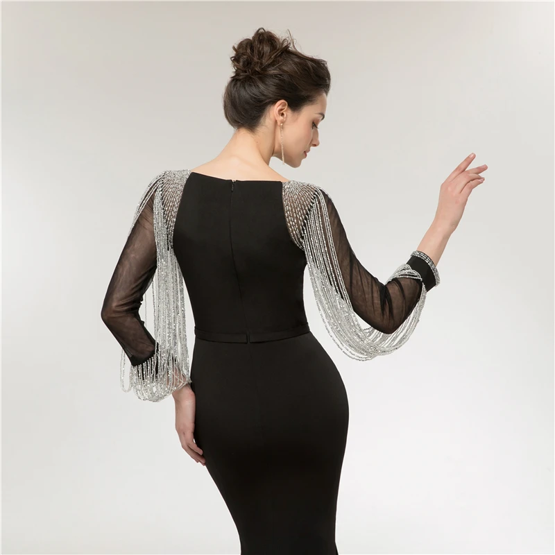 JIERUIZE-Vestidos de Noche de sirena negra, vestidos de noche largos con cuentas y mangas largas, vestidos formales elegantes, vestido Árabe de Dubai