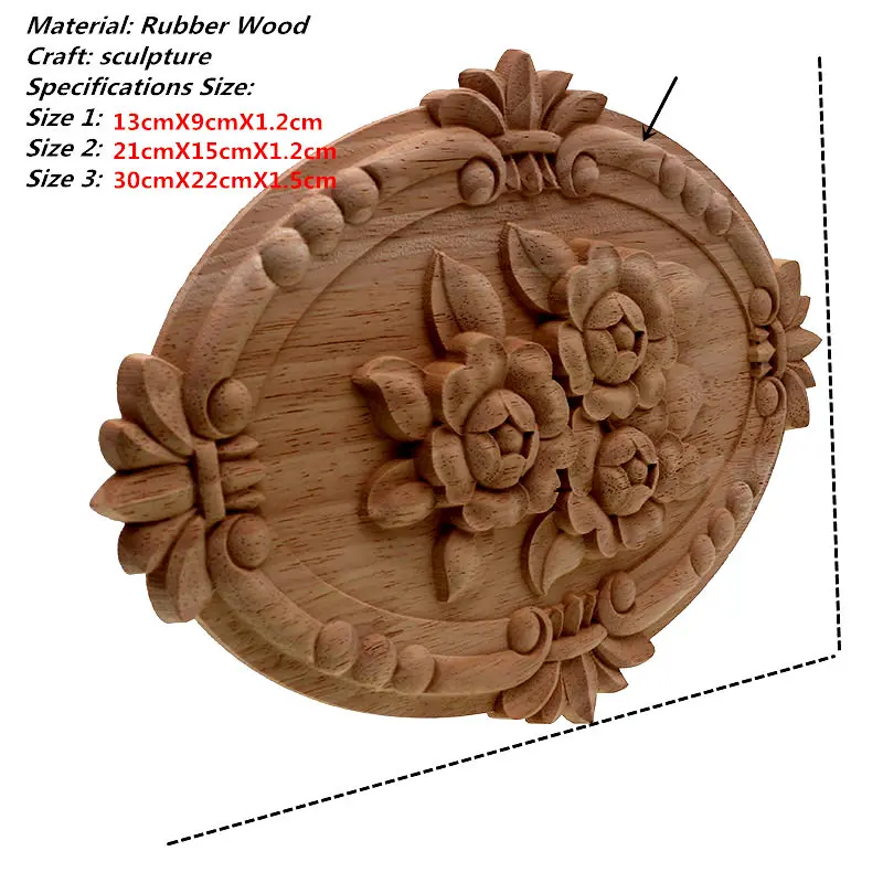 VZLX Flower Carving Natural Wood Appliques For Furniture Cabinet Unpainted Wooden Mouldings Decal Decorative Figurine