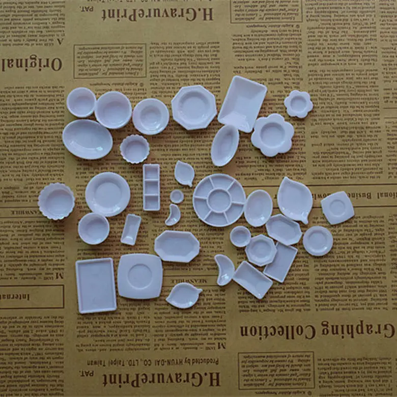 33Pcs Pop Trays Platen Mini Voedsel Wit Gerechten Servies Dollhouse Miniature Dolls Accessoires Keuken Speelgoed