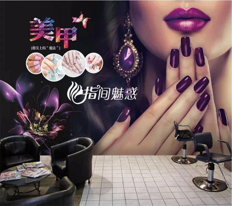 Custom 3d wallpaper fashion nail art decorative painting retro hand-painted beauty clothing store tooling background wall paper