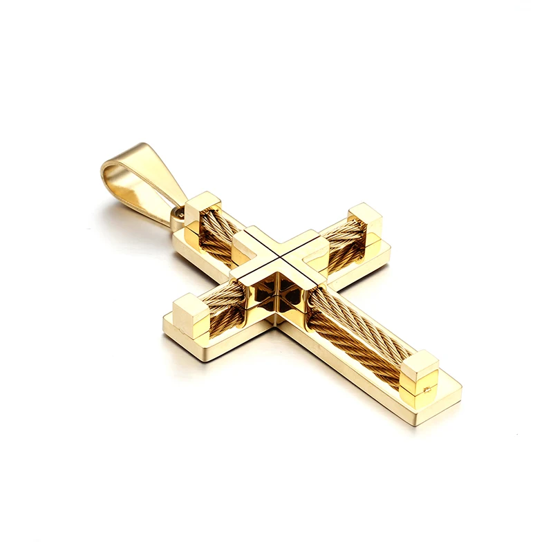 Stainless Steel Wire Chain Large Biker Cross crucifix Pendant Necklace Rope Chain Men\'s Women Punk Fashion Gift 4mm 22 inch