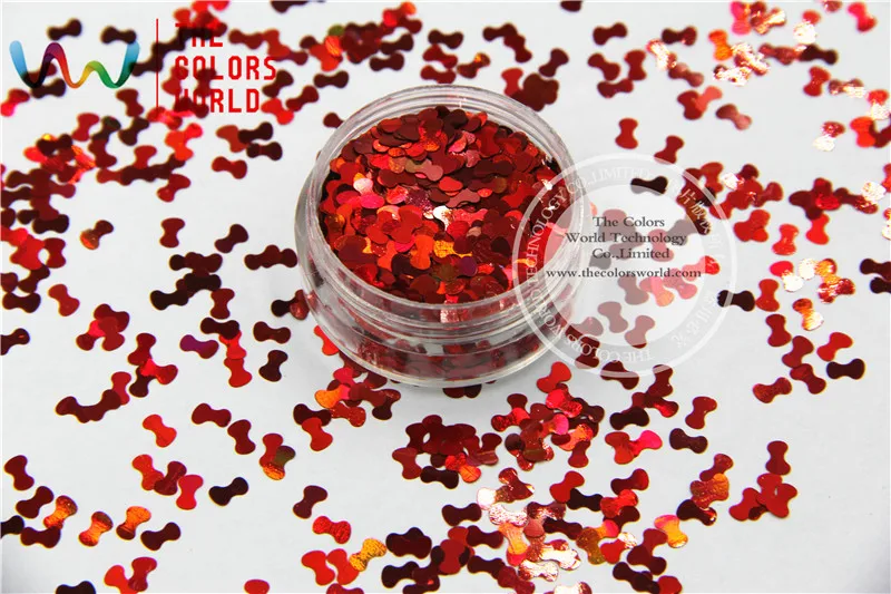 

TCA300 laser holographic Red color Bow Tie shape 5mm Size Glitter paillette spangles for Nail Art and DIY supplies