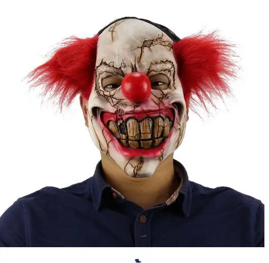 

Deluxe Scary Horror Holloween Latex Full Face Clown Mask Adult Men with Red Hair Halloween Evil Killer Party Masks