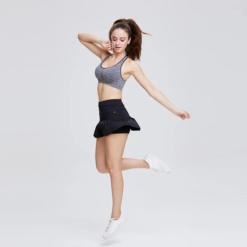 Women Sports Tennis Skirts Solid Color Pleated Skirt Summer High Waist Inside Pocket Quick Dry Elastic Badminton Workout Skirt