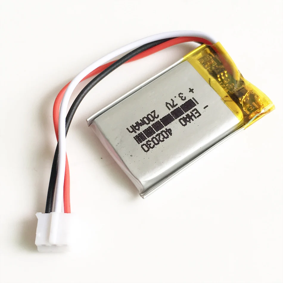 3.7V 200mAh Lipo Rechargeable Battery 402030 JST 2.0mm 3Pin Plug For Smart Watch Bracelet LED Light GPS MP3 Recorder