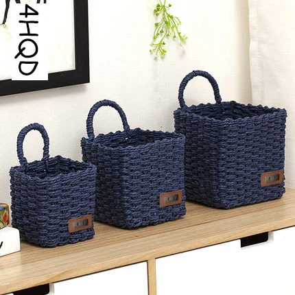 Desktop Storage Basket Japanese Style Small Hanging Basket Dormitory Bathroom Storage Box Paper Rope Weaving Key Basket