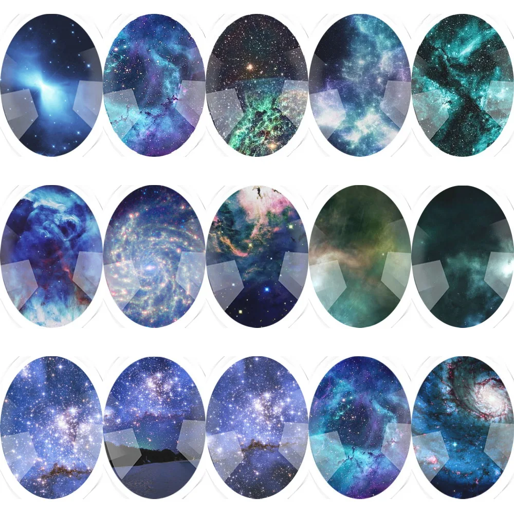 6~25pieces 4 Size Glass Galaxy Starry Sky Oval Flatback Cameo Cabochon Domed DIY Jewelry Charm Photo Pendant Setting