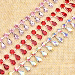 Beautiful Crystal Rhinestone Chain Glass Diamond Pendant Trim Sew On Water Drop Decoration For Bridal Dress Clothing Accessories